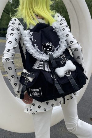 Y2K Lace Large Capacity Computer Backpack - Double Shoulder Bag for Commuting, Sweet Cool Design, Millennium Niche Style