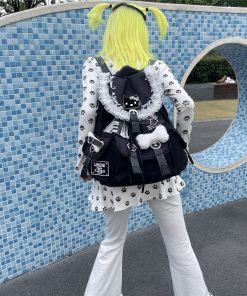 Y2K Lace Large Capacity Computer Backpack - Double Shoulder Bag for Commuting, Sweet Cool Design, Millennium Niche Style