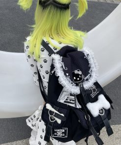 Y2K Lace Large Capacity Computer Backpack - Double Shoulder Bag for Commuting, Sweet Cool Design, Millennium Niche Style