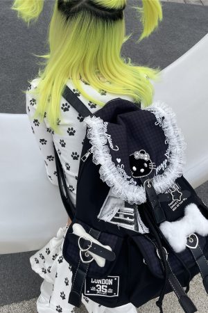 Y2K Lace Large Capacity Computer Backpack - Double Shoulder Bag for Commuting, Sweet Cool Design, Millennium Niche Style