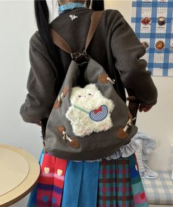 Y2K Large Capacity Canvas Tote Bag with Rabbit Design - Versatile Commuter Shoulder Backpack for Everyday Use