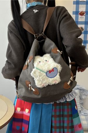 Y2K Large Capacity Canvas Tote Bag with Rabbit Design - Versatile Commuter Shoulder Backpack for Everyday Use