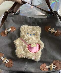 Y2K Large Capacity Canvas Tote Bag with Rabbit Design - Versatile Commuter Shoulder Backpack for Everyday Use