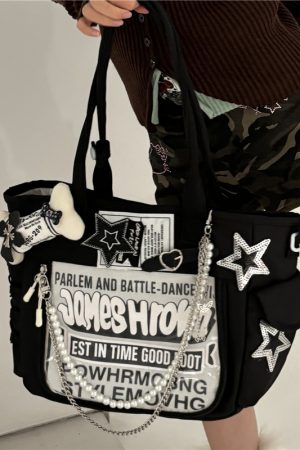 Y2K Large Capacity Commuter Tote Bag - Dark Aesthetic Shoulder Bag for Students and Niche Fashion Lovers