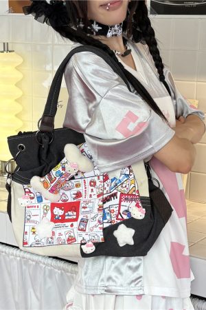 Y2K Large Capacity Spliced Tote Bag - 2025 Autumn Handheld Canvas Crossbody for Commuters