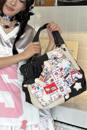 Y2K Large Capacity Spliced Tote Bag - 2025 Autumn Handheld Canvas Crossbody for Commuters