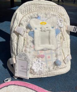 Y2K Little Bear Bone Lace Backpack for Girls - Large Capacity School Bag - Trendy Commuting Book Bag for Winter