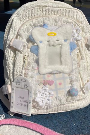 Y2K Little Bear Bone Lace Backpack for Girls - Large Capacity School Bag - Trendy Commuting Book Bag for Winter