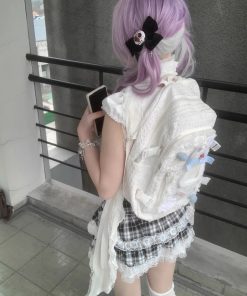 Y2K Little Bear Bone Lace Backpack for Girls - Large Capacity School Bag - Trendy Commuting Book Bag for Winter