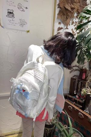 Y2K Little Bear Bone Lace Backpack for Girls - Large Capacity School Bag - Trendy Commuting Book Bag for Winter