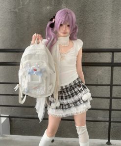 Y2K Little Bear Bone Lace Backpack for Girls - Large Capacity School Bag - Trendy Commuting Book Bag for Winter