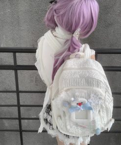 Y2K Little Bear Bone Lace Backpack for Girls - Large Capacity School Bag - Trendy Commuting Book Bag for Winter