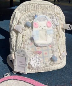Y2K Little Bear Bone Lace Backpack for Girls - Large Capacity School Bag - Trendy Commuting Book Bag for Winter