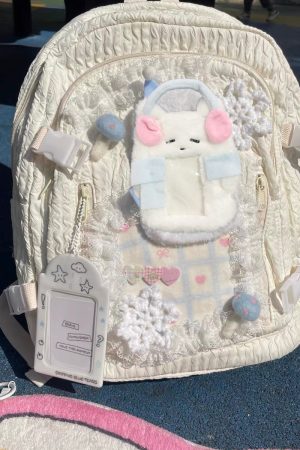 Y2K Little Bear Bone Lace Backpack for Girls - Large Capacity School Bag - Trendy Commuting Book Bag for Winter