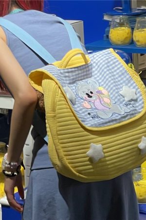 Y2K Macaron Color Bear Backpack for Women - Small Designer Backpack for Middle School Students