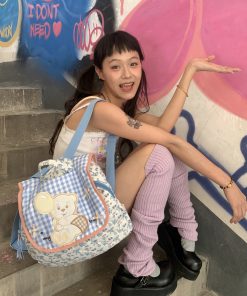 Y2K Macaron Color Bear Backpack for Women - Small Designer Backpack for Middle School Students