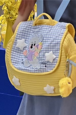 Y2K Macaron Color Bear Backpack for Women - Small Designer Backpack for Middle School Students
