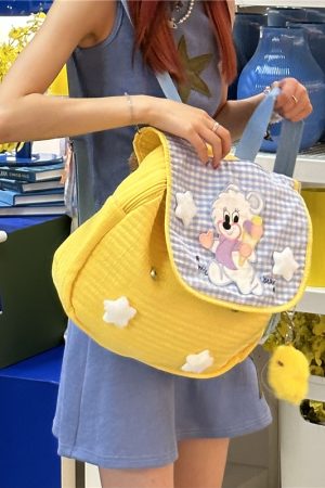 Y2K Macaron Color Bear Backpack for Women - Small Designer Backpack for Middle School Students