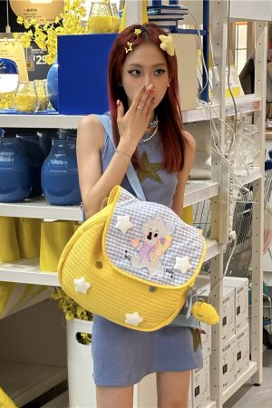 Y2K Macaron Color Bear Backpack for Women - Small Designer Backpack for Middle School Students
