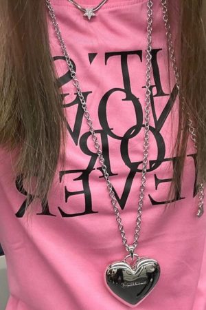 Y2K Metal Heart Necklace for Spicy Girls, Clavicle Sweater Chain & Star Girl Waist Chain Accessory, Niche Design Fashion Jewelry