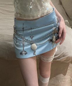 Y2K Metallic Waist Chain for Women with Ocean Shells, Multi-Layer Hanging Chain Belt, Vacation-Style Sexy Waist Accessory
