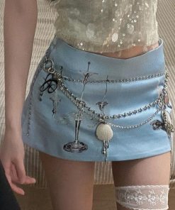 Y2K Metallic Waist Chain for Women with Ocean Shells, Multi-Layer Hanging Chain Belt, Vacation-Style Sexy Waist Accessory
