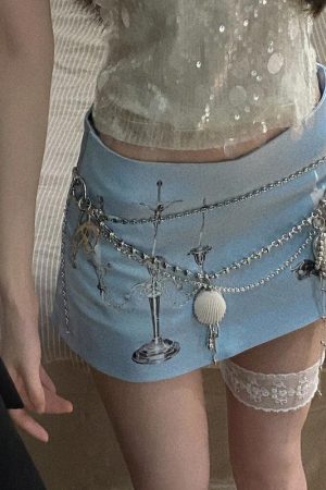 Y2K Metallic Waist Chain for Women with Ocean Shells, Multi-Layer Hanging Chain Belt, Vacation-Style Sexy Waist Accessory