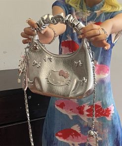 Y2K Millennial Girl Sunlight New Moon Crossbody Bag with Bow - Niche Design Small Backpack for Summer Commuting