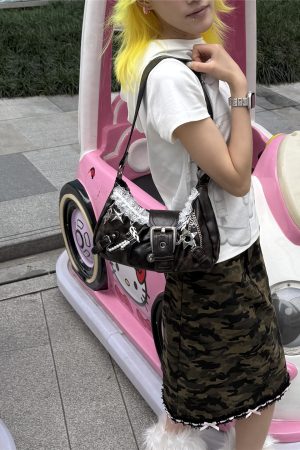 Y2K Millennium Lace Design Tote Bag - Sunlight Desire Wave Play Underarm Shoulder Bag for Cool Summer Style