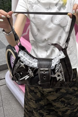 Y2K Millennium Lace Design Tote Bag - Sunlight Desire Wave Play Underarm Shoulder Bag for Cool Summer Style