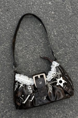Y2K Millennium Lace Design Tote Bag - Sunlight Desire Wave Play Underarm Shoulder Bag for Cool Summer Style