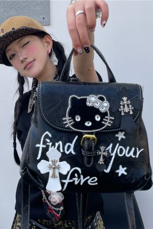 Y2K Mini Backpack - Hello Kitty Double Shoulder Bag for Casual Street Style