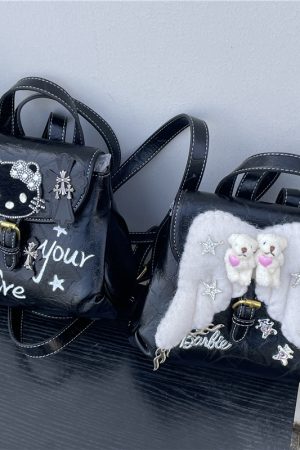 Y2K Mini Backpack - Hello Kitty Double Shoulder Bag for Casual Street Style