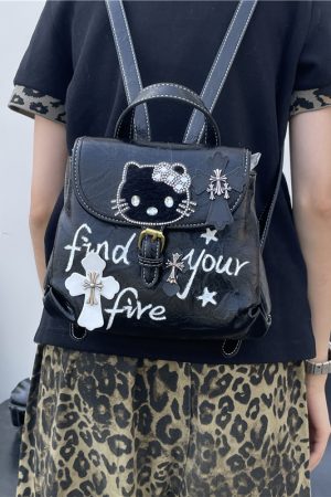 Y2K Mini Backpack - Hello Kitty Double Shoulder Bag for Casual Street Style
