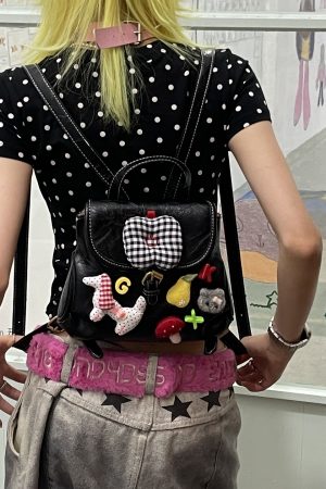 Y2K Mini Backpack - Playful Lolita Double Shoulder Bag with Lace Heart Design for Street Style Outfits