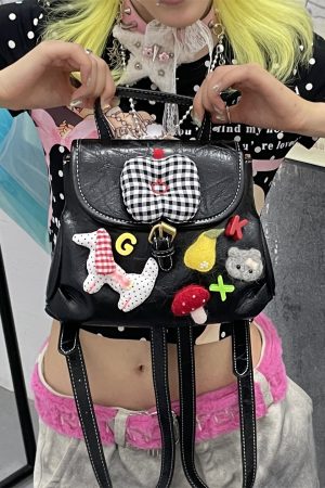 Y2K Mini Backpack - Playful Lolita Double Shoulder Bag with Lace Heart Design for Street Style Outfits