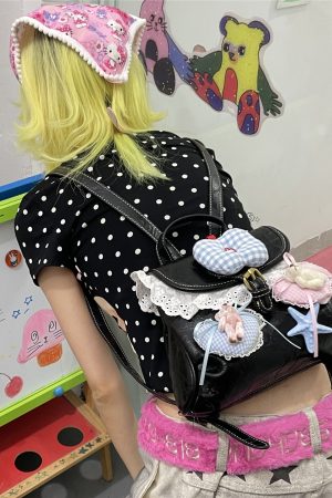 Y2K Mini Backpack - Playful Lolita Double Shoulder Bag with Lace Heart Design for Street Style Outfits