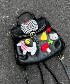 Y2K Mini Backpack - Playful Lolita Double Shoulder Bag with Lace Heart Design for Street Style Outfits