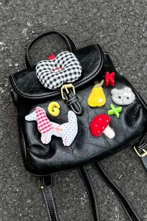 Y2K Mini Backpack - Playful Lolita Double Shoulder Bag with Lace Heart Design for Street Style Outfits