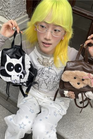 Y2K Mini Backpack for Cute Dog Lovers - Stylish Double Shoulder Bag, Small Melard Design, Ideal for Everyday Use