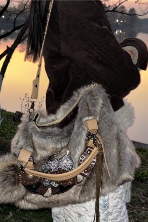 Y2K Mink Fur Shoulder Bag for Women - Autumn Winter Crossbody Tote, Hot Girl Niche Style, Commuter Fashion Accessory