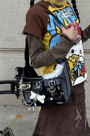 Y2K Motorcycle Lace Shoulder Crossbody Crescent Bag - Sweet Cool Niche Designer Style