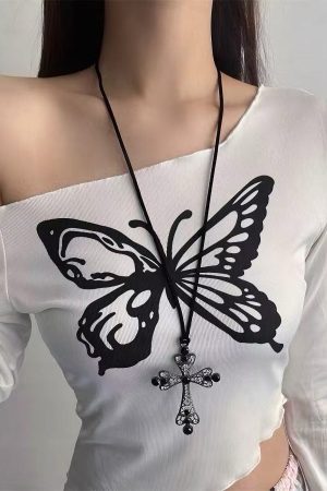 Y2K Pearl Baroque Cross Strap Necklace for Women - Versatile American-Style Collarbone Chain for Spicy Girl Personality