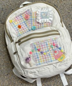 Y2K Plaid Commuter Backpack for Students - Niche Design Spliced Double Shoulder Bag