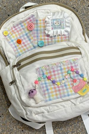 Y2K Plaid Commuter Backpack for Students - Niche Design Spliced Double Shoulder Bag
