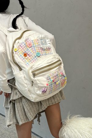 Y2K Plaid Commuter Backpack for Students - Niche Design Spliced Double Shoulder Bag