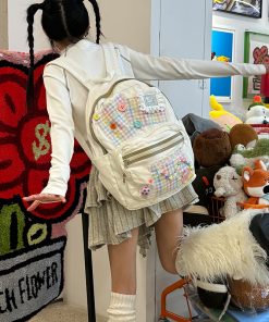 Y2K Plaid Commuter Backpack for Students - Niche Design Spliced Double Shoulder Bag