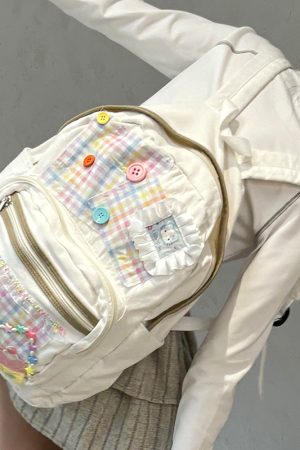 Y2K Plaid Commuter Backpack for Students - Niche Design Spliced Double Shoulder Bag