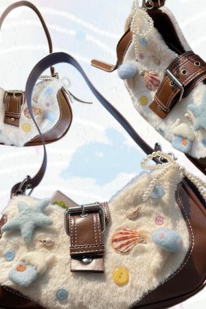 Y2K Plush Crescent Crossbody Bag for Autumn & Winter, Ocean Planet Inspired Underarm Shoulder Bag, Niche Designer Style
