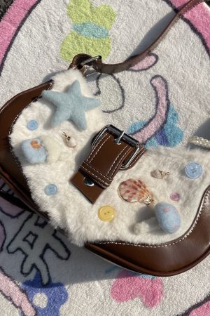 Y2K Plush Crescent Crossbody Bag for Autumn & Winter, Ocean Planet Inspired Underarm Shoulder Bag, Niche Designer Style